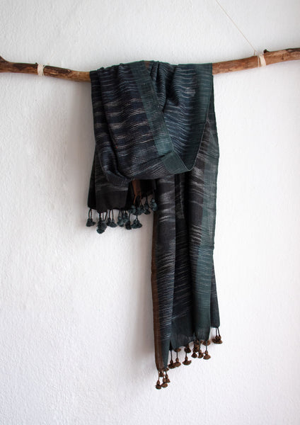 Weicher Schal aus Bio Baumwolle mit Bommeln - Wasser